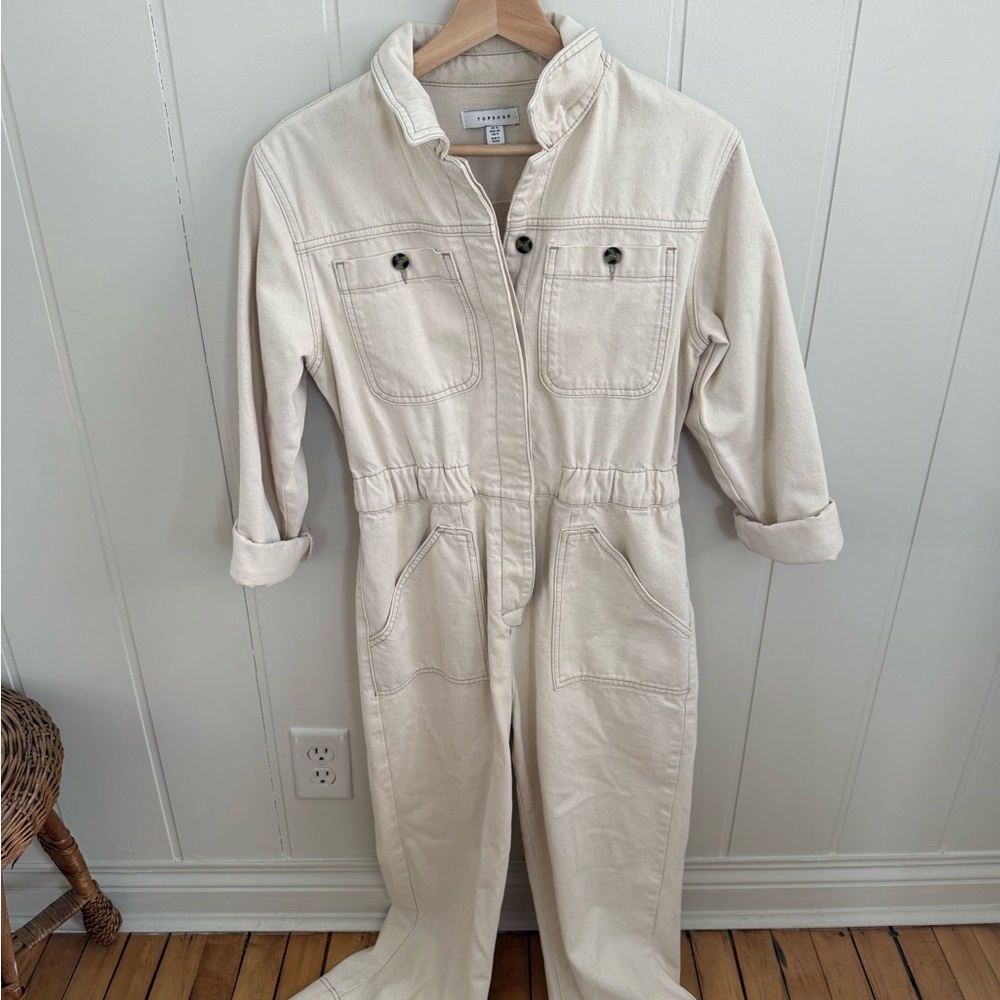 Topshop Beige Utility Jumpsuit